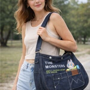 POP MART THE MONSTERS Series LABUBU FALL IN WILD Denim Messenger Bag New